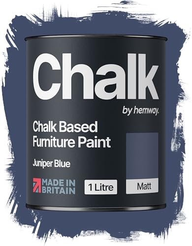 Hemway Chalk Based Furniture Paint, Juniper Blue 1L, Matt Finish Shabby Chic, Chalk Paint Furniture & Walls, Quick Dry & 1 Coat