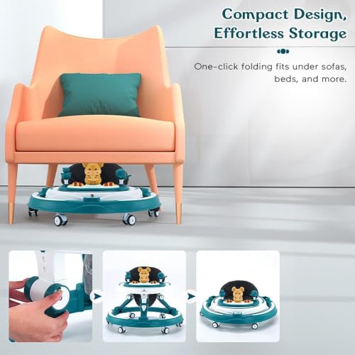 Image of StarAndDaisy Walker for Kids for 6 to 18 Months, Intergrated RGB Lights Baby Walker Boys & Girls with 7 Level Height Adjustment, Walker Baby with Switchable Food & Musical Toy Tray (Blue)