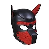 LEWECEEO Neoprene Puppy Hood Camo Full Face Mask Cosplay Costume Dog Head Masks (Red)