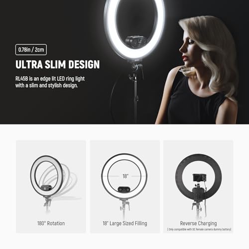 NEEWER RL45B 18" Edge Lit Desk Ring Light for Phone Camera Laptop LED Lighting Kit Phone Holder Desktop Stand Ball Head Mount Video Conference Webcam Recording Zoom Call Streaming Makeup Selfie