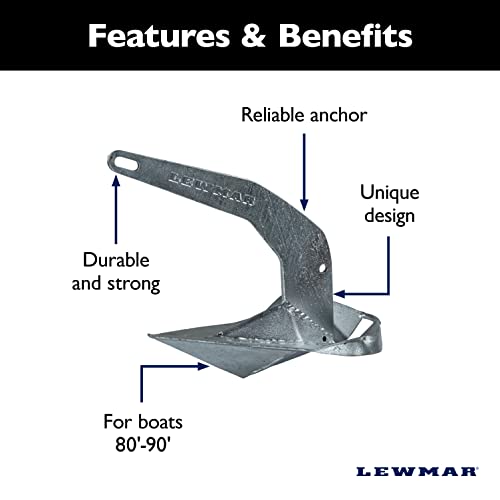 Lewmar Galvanized Steel Epsilon Anchor 22 Lbs. For Boats 27'-43', Concave Fluke, Lead Ballasted Tip For Quick Setting, Lloyds Rated, Measures 22-5/9" L X 13” W - 2020221496 #TOP4