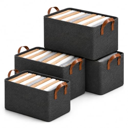Image of DecorTwist Wardrobe Organizer for Clothes with Transparent Window & Metal Frame - Foldable Cloth Storage Box for Cupboard, Almirah, Wardrobe | Saree, Jeans, Sweaters, Blanket, Towel (Grey, Pack of 4)