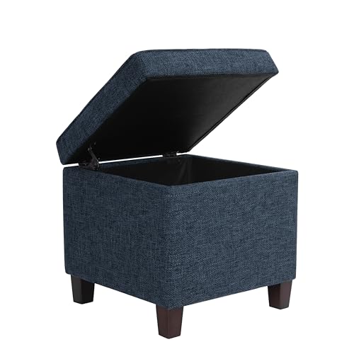 Image of HomePop Square Tufted Storage Ottoman - Textured Navy, Small