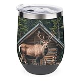 304 Stainless Steel Mountain Cabin Moose Printed Eggshell Thermos Cup with Switchable Drinking Spout