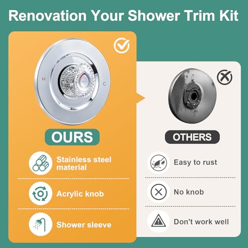 Image of T470 Shower Trim Kit, Compatible with Moen Chateau Shower Trim Kit, Single-Handle Tub /Shower Trim, Includes Escutcheon, Tubes, Screws and Shower Handle (Chrome)