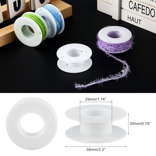 Image of Weysat 40 Pack Empty Plastic Spools for Storing Chains and Ribbons White Wire Weaving Bobbins Thread Spools Ribbon Chain Tape Spools for Embroidery Thread Yarn Ribbon Crafts Sewing 2.2x0.79 Inch