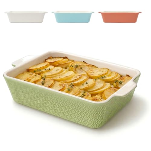 Praknu Auflaufform Groß - Lasagne Auflaufform aus Keramik - Extra Hoher Rand - Ofenform Für Tiramisu & Auflauf - Lasagneform(Grün)