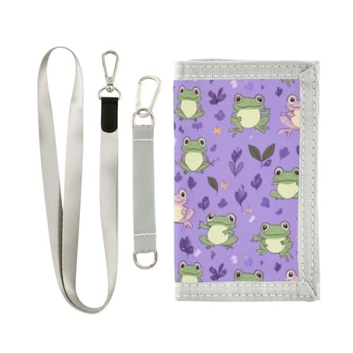 Wusikd Happy Frogs Kids Wallet for Boys Girls Purple Toddler Trifold Wallet Novelty Wallet for Teens Women Men