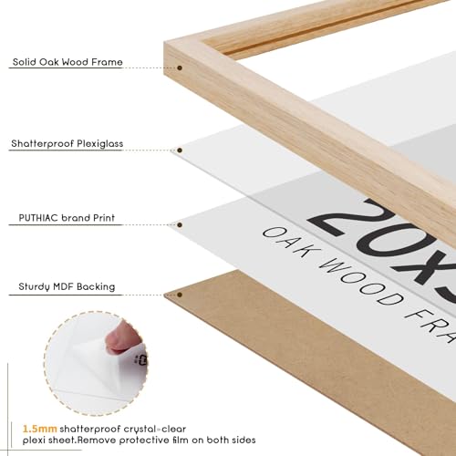 puthiac 20x30 Oak Wood Picture Frames -20"x30" Poster Frames for Wall, 20x30 Picture Frames for Wall, 20 x 30 Picture Frame, 20 x 30 Frame(1 Pack, Beige)