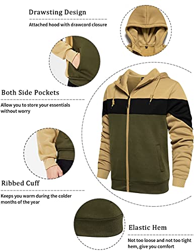 Image of DUOFIER Men's Hoodies Zip Front Sweatshirt Color Blocking Hooded