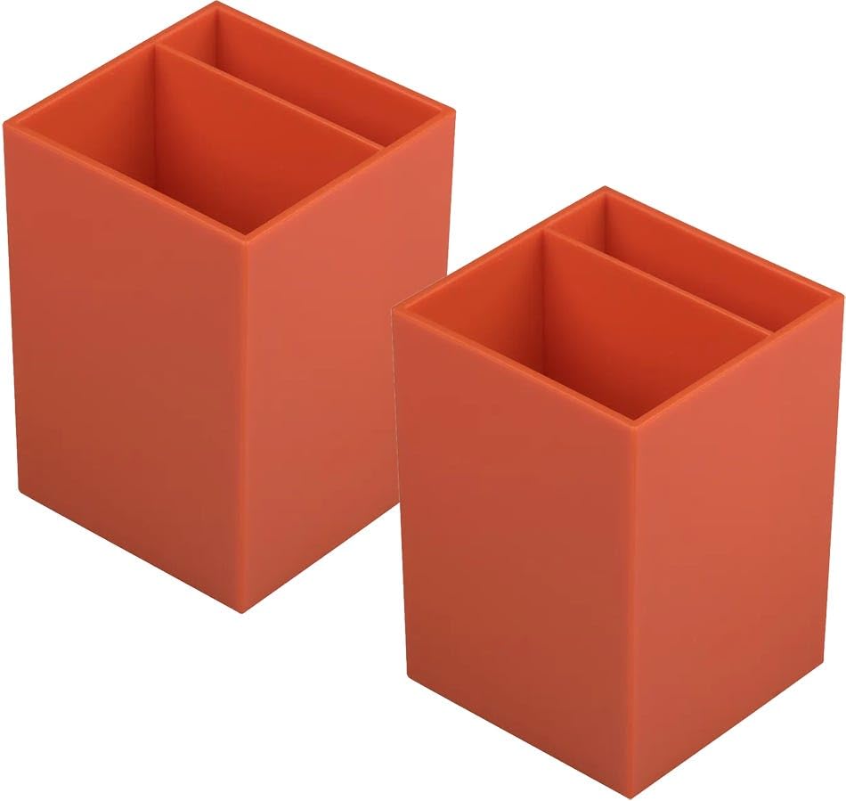 Image of JAM PAPER Plastic Pen Holders - Orange Desktop Pencil Cups - 2 /Pack