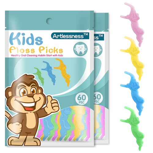 Artlessness Floss Picks, Children'S Sticks, Fun Flossing Sticks For Kids,Fluoride Free, Bpa Odorless, 60 Per Pack, 2 Packs = 120