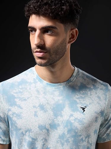 Image of TECHNOSPORT Men's 100% Polyester Regular Fit Half Sleeve Printed Crew Neck T-Shirt with Techno Dry, Anti Microbial Properties for Gym, Workout and Regular Use