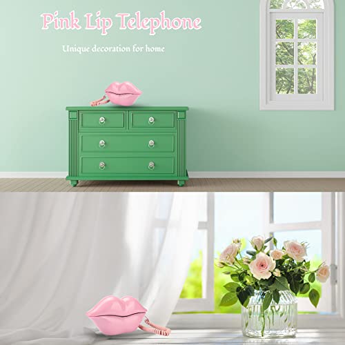 Teléfono fijo con cable forma de labios color rosa miniatura 2