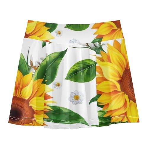 Joisal Tennis Skirts for Kids Watercolor Style Sunflowers Girls' Shorts Athletic Skorts Clothes School Skirt 4t