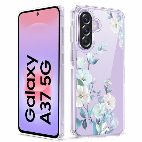 Image of Elzzi Clear Transparent Flower Cover for Samsung A37 5g Case Shockproof Case Floral Design Full Camera Protection Shockproof PC+TPU Covers for Girls & Women (Blue)