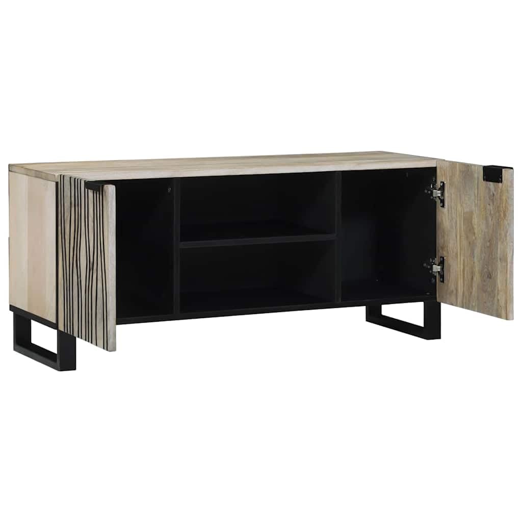 Mueble de TV montado en la pared, color blanco, 105 cm, de madera, moderno mueble de TV con estantes de almacenamiento, unidad de TV de pared para sala de estar, fácil montaje en pareja.