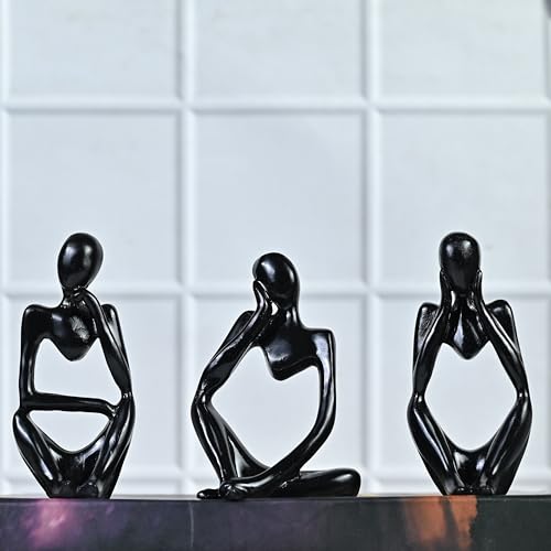 Image of ZAICUS Set of 3 Black Thinker Statues - Modern Abstract Resin Showpieces for Home, Office, and Stylish Spaces, Perfect for Thoughtful Gifts