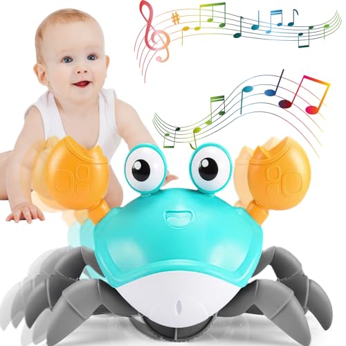 ZZQVIP Cangrejo Juguete Bebes, Juguetes Niños 1 2 3 Años, Regalos Originales Bebes 1 2 3 4 5 Año, Velocidad Controlable, Tiempo Educativo Boca Abajo, Juguetes Musicales de Educación Temprana