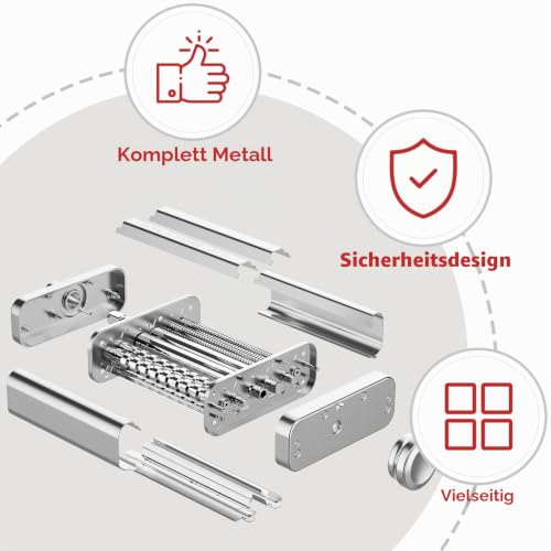 Gvode 3-in-1 Edelstahl Nudelaufsatz für KitchenAid Standmixer & Artisan, Pasta Zubehör für KitchenAid Set mit Nudelwalze, Spaghetti-Fettuccine-Schneider, 8 Dickenstufen & Edelstahl Führungsblech
