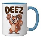 Squirrel Holding Nuts Deez Nuts Humor Funny Meme Ceramic Mug, Blue/White