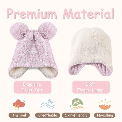 Zsedrut Baby Girls Winter Beanie Fleece Lined Pompom Hat Toddler Earflap Warm Hats3