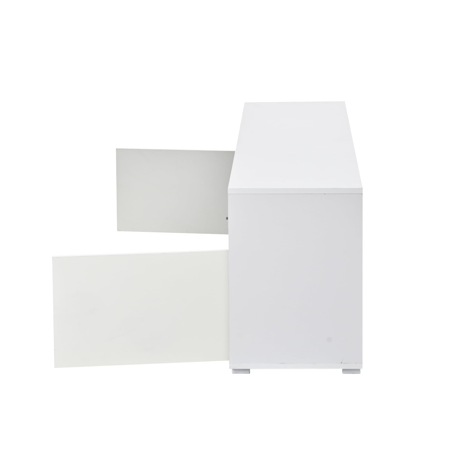 Mueble bajo para TV de alto brillo de 150 x 35 x 50 cm, con espacio de almacenamiento, 2 puertas, 8 almacenes, color blanco