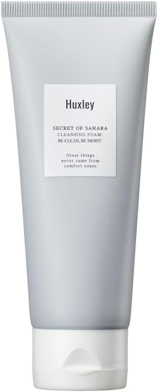 Huxley Secret of Sahara Cleansing Foam Be Clean Be Moist, Korean Creamy Foaming Face Cleanser, Cactus Stem Extract + Seed Oil, Bentonite Clay, Makeup Removing, 5.29 fl oz.