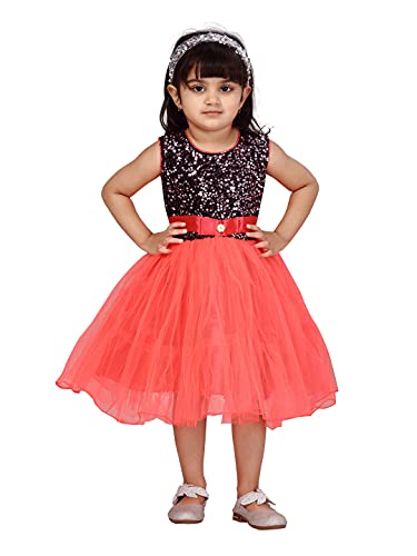 Image of MUHURATAM Girl's Net Fit and Flare Knee-Length Dress