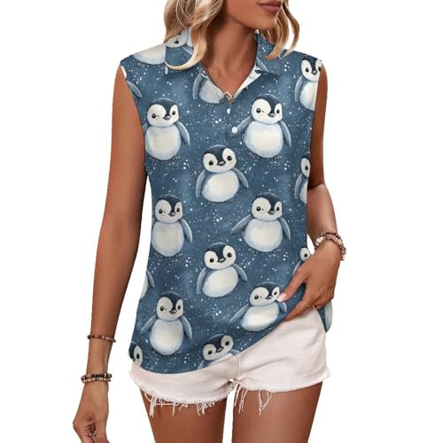 Camiseta de golf sin mangas para mujer, con estampado de pingüinos, cuello en V, camiseta de tenis, Estilo-3, Large