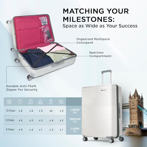 Image of Carlton Alumina | Check-in Trolley Bag, 69 Cm Medium Hardsided Luggage | 8 Wheels, TSA Lock | Polycarbonate | Premium Suitcase for Travel | 5 Year International Warranty | Metallic Silver