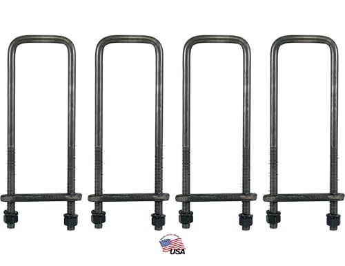 Buyers Products UB623516 16 Inch Square Bend U‑Bolt Kit with Tie Bars, 4 Complete Kits, 5/8 Inch Bolts, Durable Strength, Grade 5 Equivalent Hardware for Securing Truck Boxes to Chassis Frames