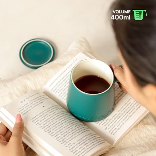 Image of Udyan Tea Infuser Mug | Ceramic Made Mug with Removable Infuser & Mesh Filter | Stylish Design with Easy Grip & Pouring (Forest Green)