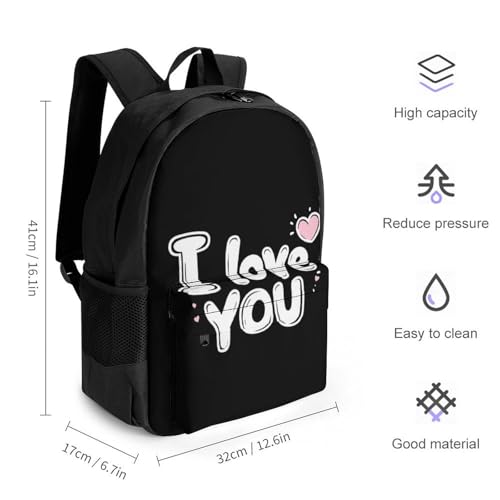 I Love You Travel Backpack Casual Daypack Shoulder Bag with Adjustable Shoulder Straps for Men Women2