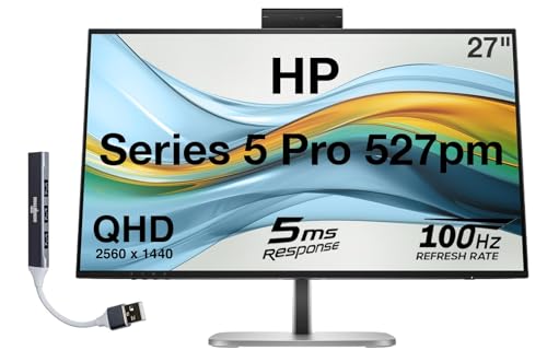 Image of HP Series 5 Pro 527pm 27 inch QHD IPS Monitor with 5ms Response Time, Anti Glare, Flicker Free, VESA Mount (100mm), Displayport, HDMI & Dockztorm USB Port Expander, Black /Silver (9E0Y9UT#ABA)