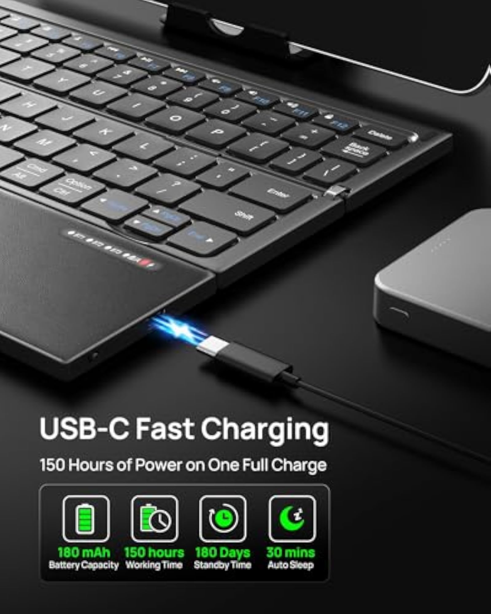 Portable Tri-Fold Bluetooth Keyboard with Touchpad
