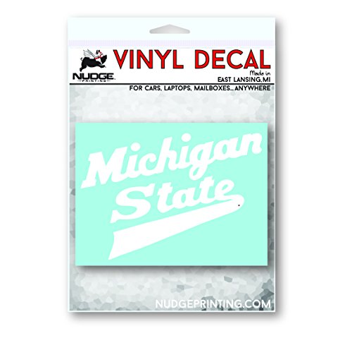 Image of Nudge Printing Michigan State University MSU Spartans Hockey Script Logo Car Window Decal Bumper Sticker (White)