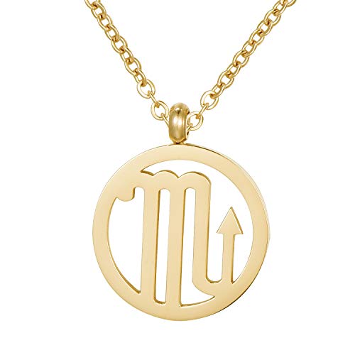 Image of Morella Women's Stainless Steel Necklace Gold with Pendant Star Sign Scorpio in a Velvet Bag