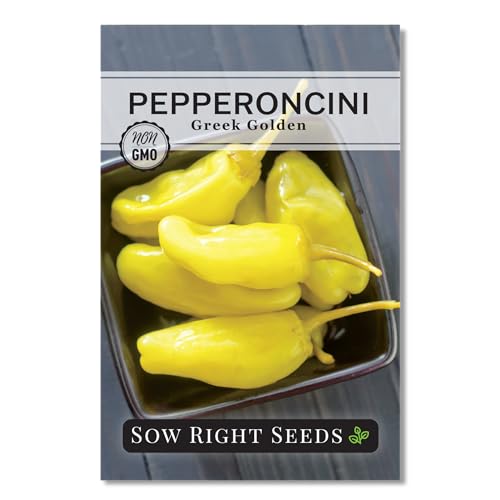 Sow Right Seeds - Greek Golden Pepperoncini Peppers Seeds for Planting - Heirloom Non-GMO Variety - Ideal for Home Garden - Delicious Tangy Flavor - Make Your Own Homemade Pickled Peppers (1)