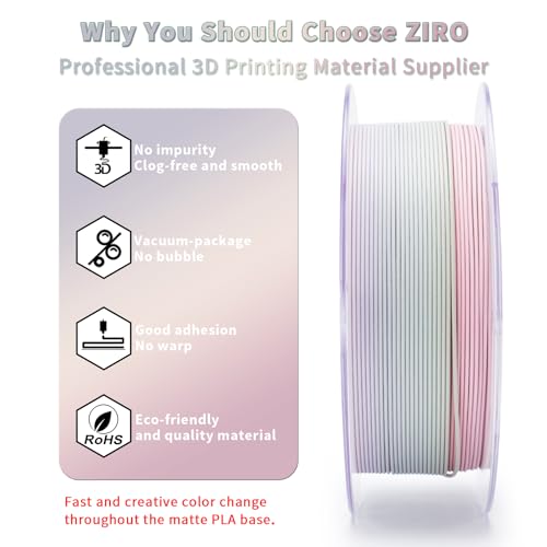 Image of ZIRO Fast Color Changing PLA Filament, 1.75mm Color Gradient Material, Matte Rainbow PLA Filaments, Dimensional Accuracy + /- 0.03mm, fit Most 3D Printer, No Shiny Surface, 1kg /2.2lbs, Morandi