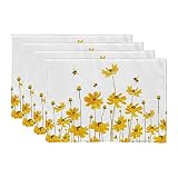 ARKENY Spring Summer Flower Bee Placemats 12x18 Inches Set of 4,Seasonal Burlap Farmhouse Indoor Kit