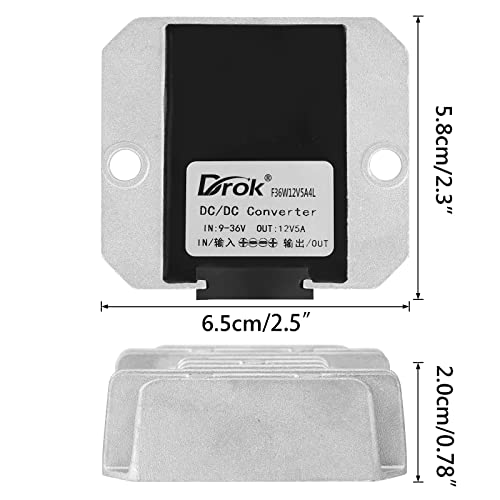 Image of DROK Boost Buck Converter 9V-36V to 12V 5A 60W Aluminium Shell Waterproof Auto Step Up Down Voltage Regulator 12V Volt Transformer for Car Audio Solar Power System LCD Television LED Display Screen