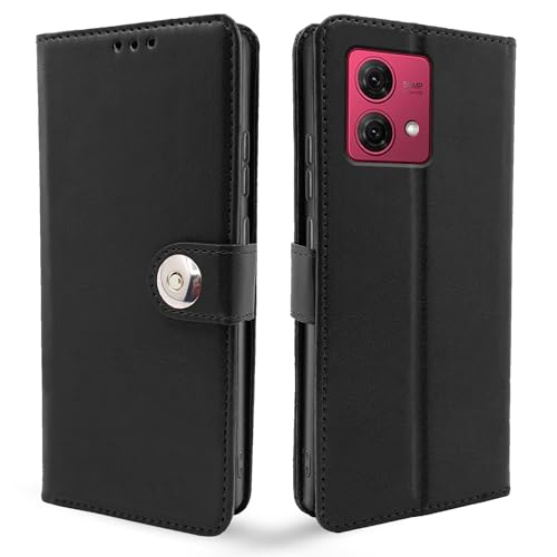 Image of Pikkme Motorola G84 5G Flip Cover Leather Finish | Wallet Stand and Shock Proof | Inside TPU with Card Pockets | Complete Protection Button Flip Case (Black)