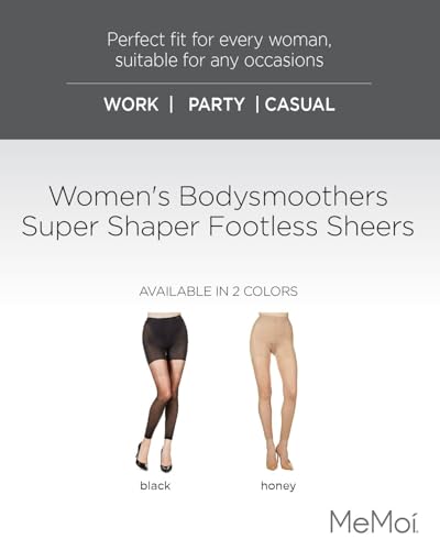 MeMoi Bodysmoothers Footless Pantyhose for Women,Ultra Sheer Super Shaper Control Top Pantyhose - Sizes Small to Q22