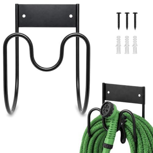 Soporte para Manguera jardín Acero, Colgador de Manguera de jardín, Porta mangueras para Pared, Organizador Manguera jardín, Soporta hasta 30 Metros, Universal, Negro