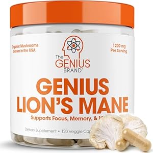 The Genius Brand Genius Lion’s Mane – Plant-Based Supplement for Memory, Focus & Mood Support – Organic & Non-GMO – 120 Veggie Capsules