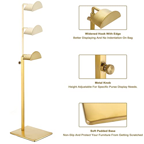 Miniatura 7 de Tolida Juego De 2 Soporte De Acero Inoxidable Para Bolsa Expositor De Bolsos De Mano Ajustable Dorado Perchero De Pie Ajustable Para Bolsos Colgador De Bolsos De Solo Lado Para Sombreros Carteras