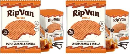 Image of Rip Van Wafels Dutch Caramel & Vanilla Stroopwafels, Healthy Snacks, Non-GMO, Low Calorie, Low Sugar (3g), Office Snacks, Keto Friendly, 12 Count (Pack of 2)