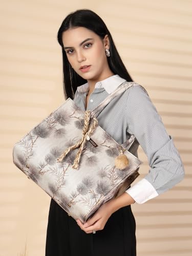 Image of ENSAC Women's Floral Print Tote Bag | Lightweight Handbag with Zipper Closure
