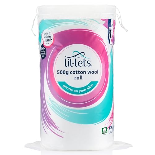 Lil-Lets Cotton Wool Roll 500g Certified Organic 100% Pure Cotton Wool Super Soft and Absorbent Gentle on Skin Dermatologically Tested for Wound Care and Dressings Extra Large Pack